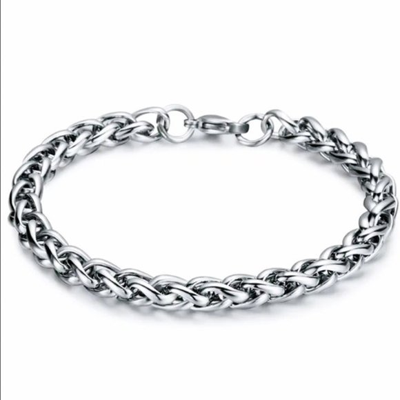 14K White Gold Womens Chain Bracelet Braided Wheat Link Style Sterling Silver 14